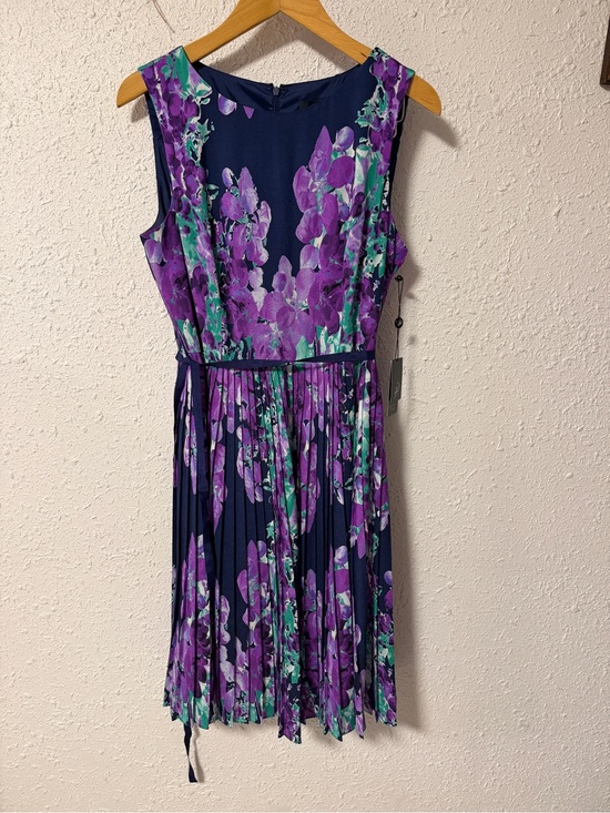 Adrianna Papell Dresses & Skirts - Adrianna Papell Navy Dress with Purple and Green Floral Print size 12 NWT